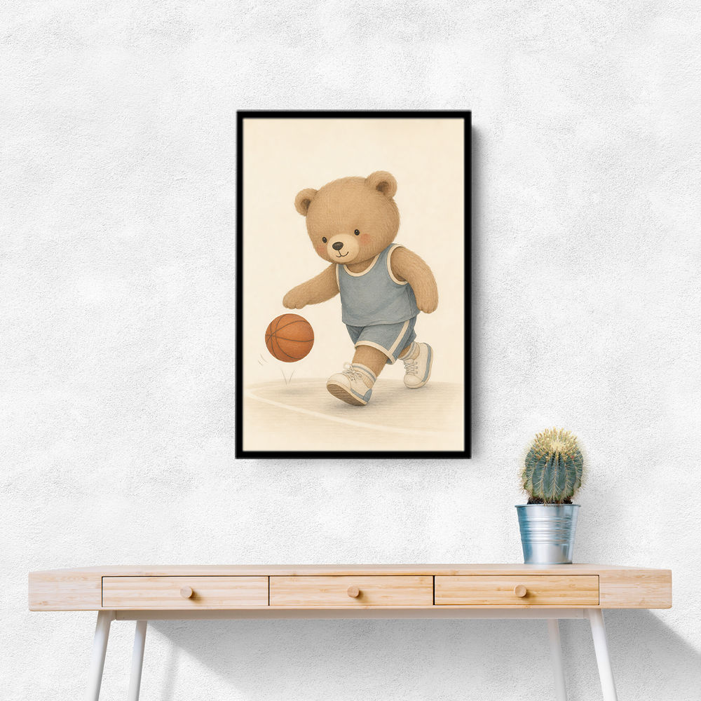 Bear Basketball Childrens Wall Art Print