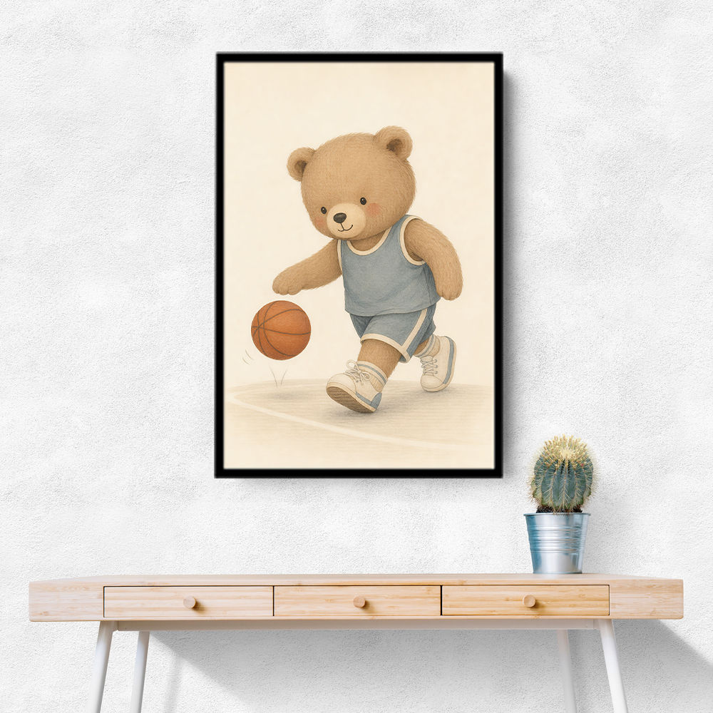 Bear Basketball Childrens Wall Art Print