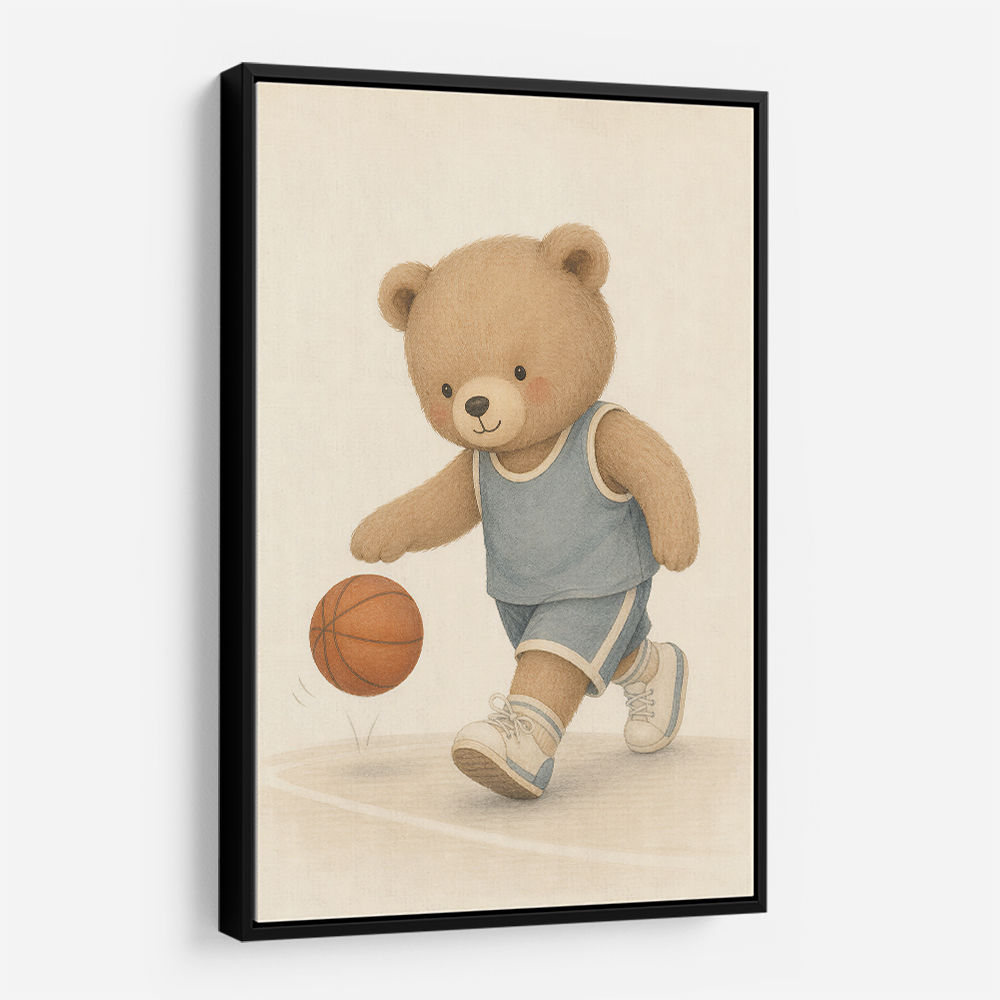 Bear Basketball Childrens Wall Art Print