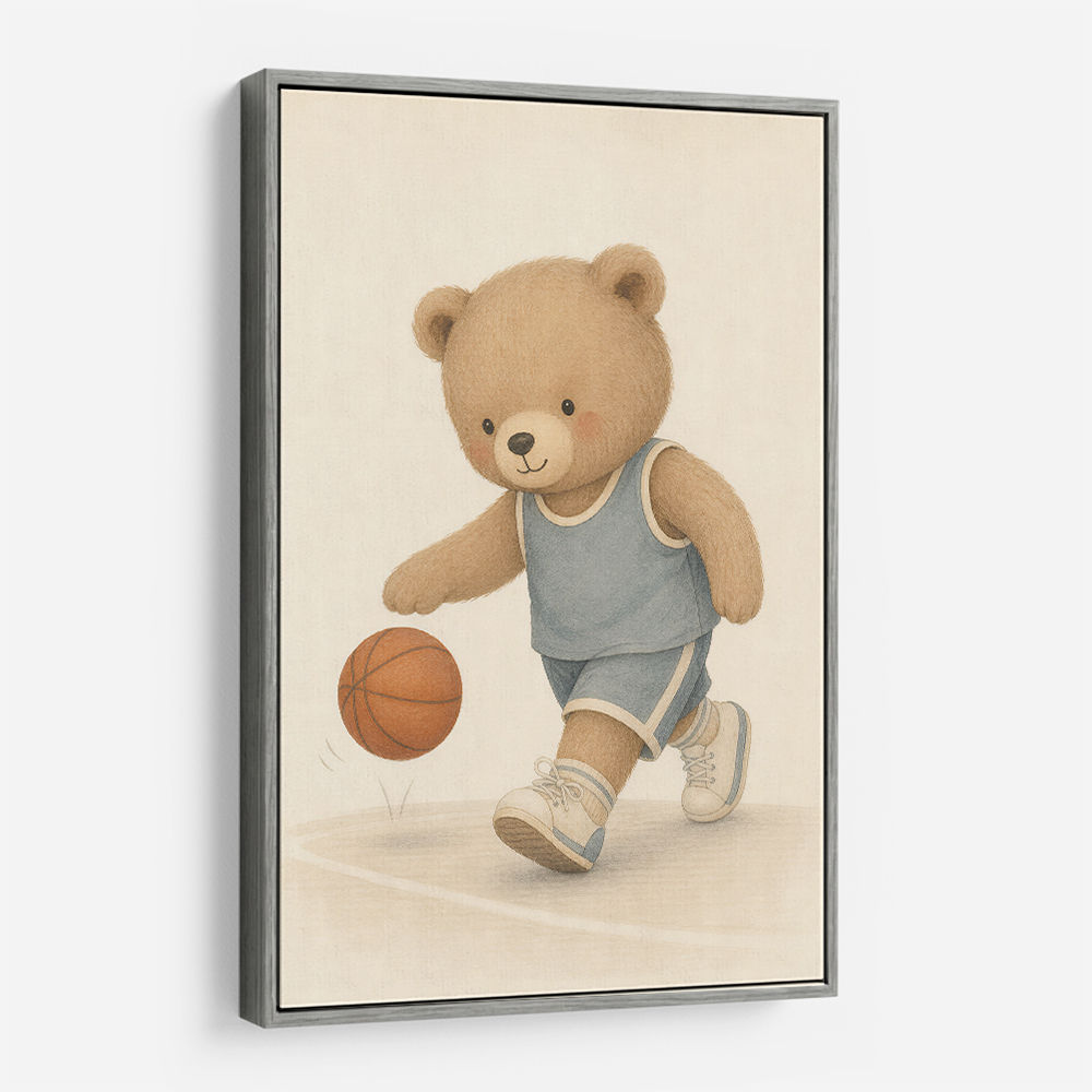 Bear Basketball Childrens Wall Art Print