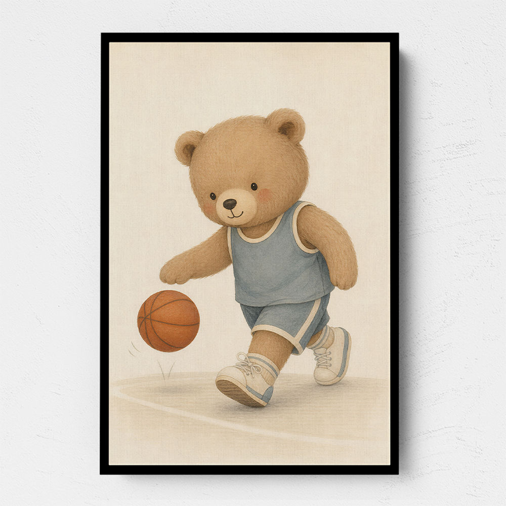 Bear Basketball Childrens Wall Art Print