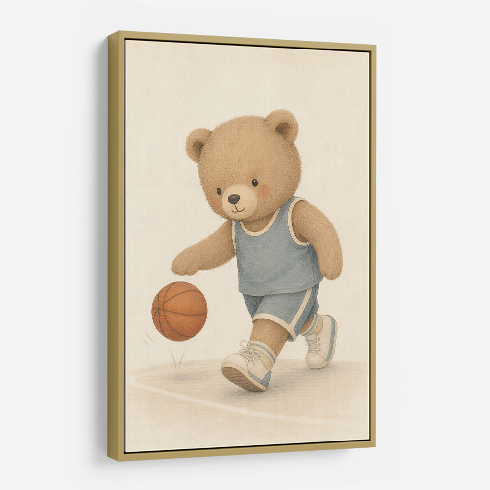 Bear Basketball Childrens Wall Art Print