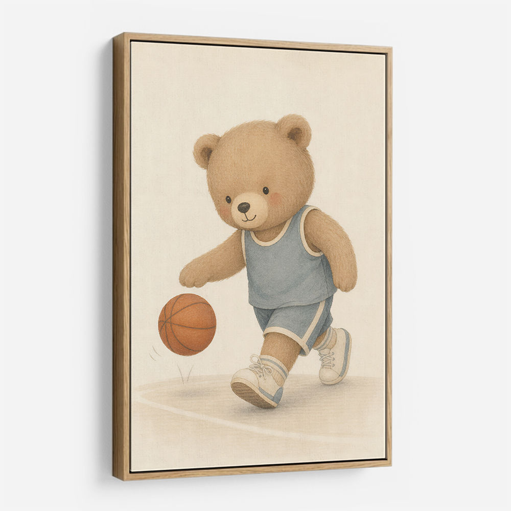 Bear Basketball Childrens Wall Art Print