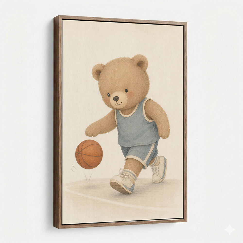 Bear Basketball Childrens Wall Art Print