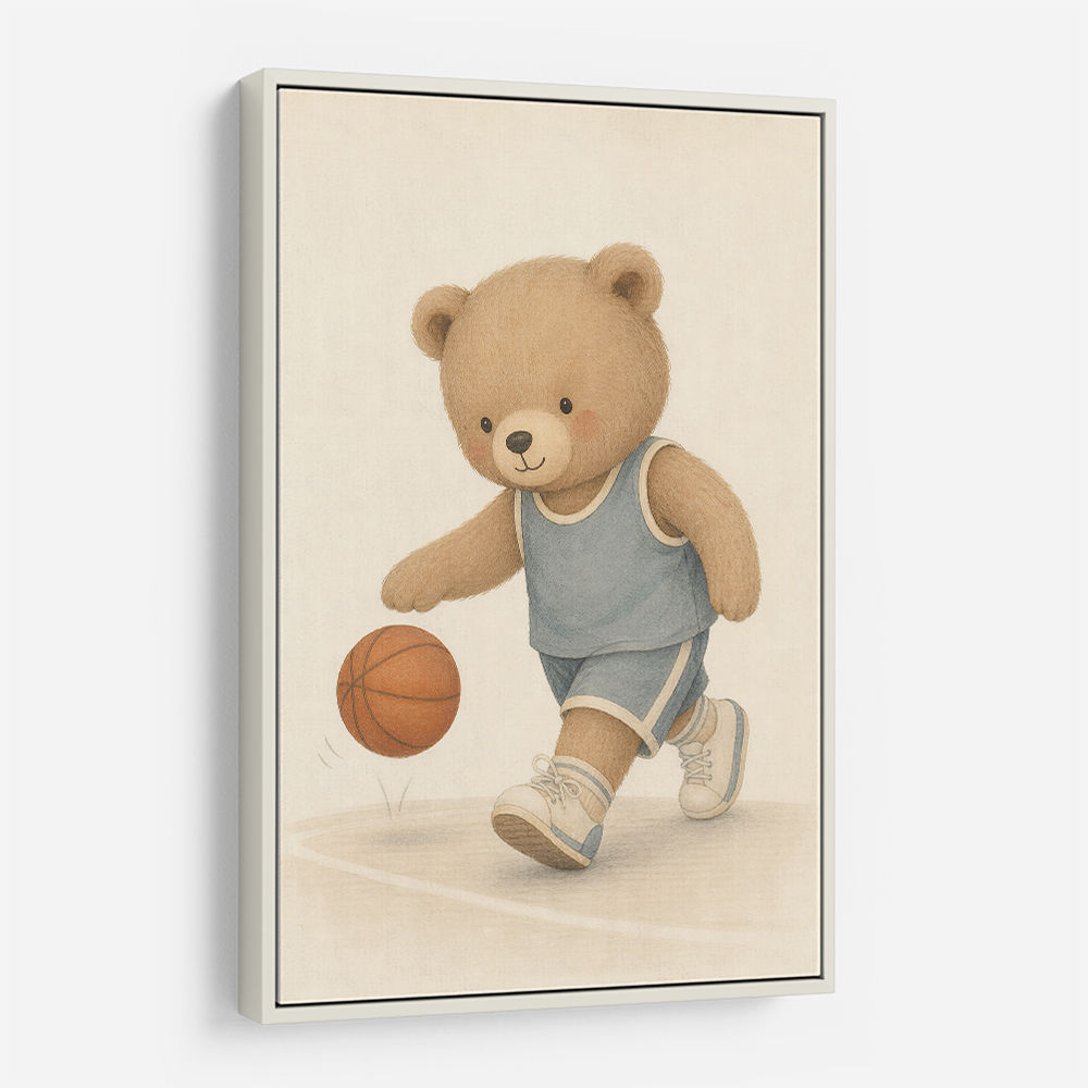 Bear Basketball Childrens Wall Art Print