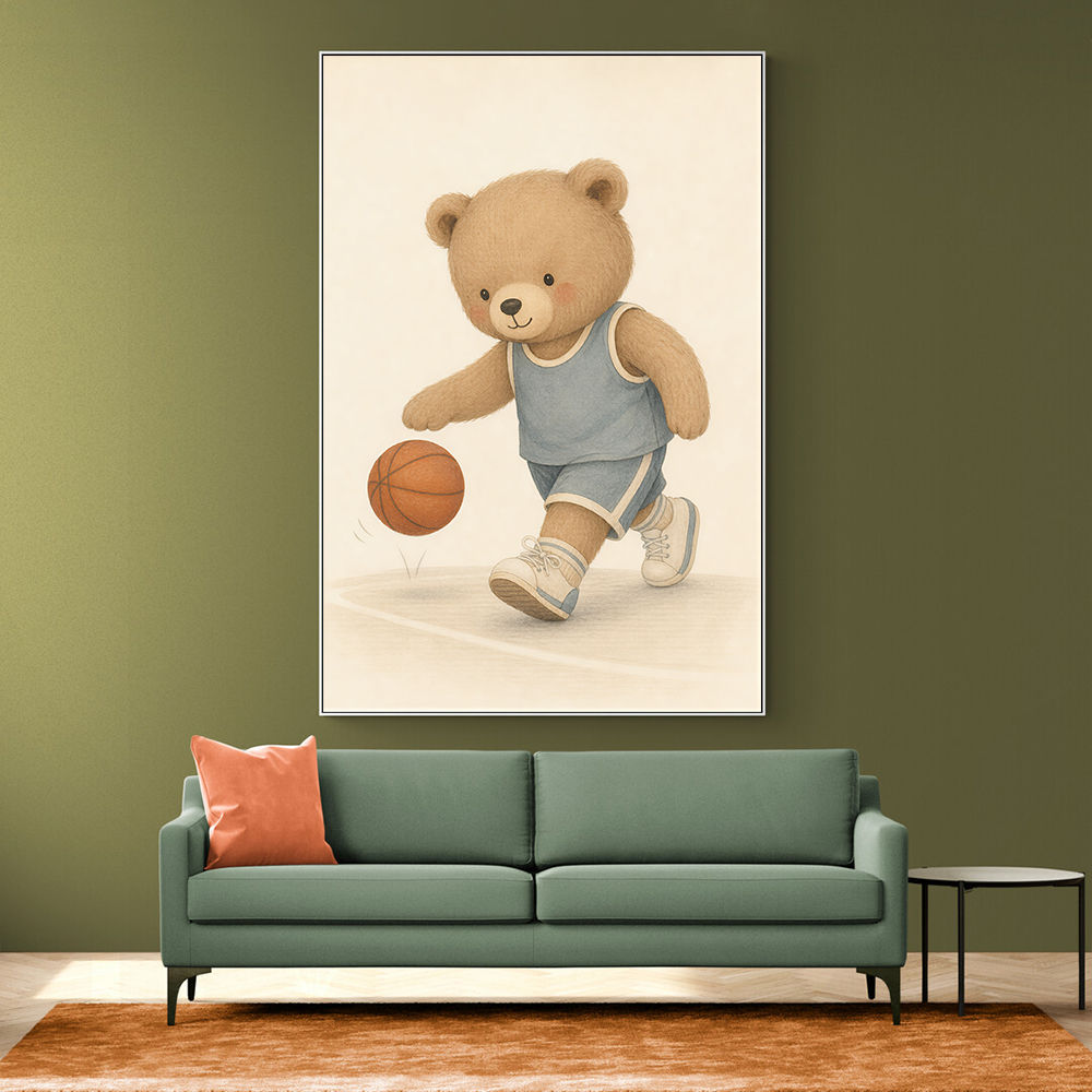 Bear Basketball Childrens Wall Art Print