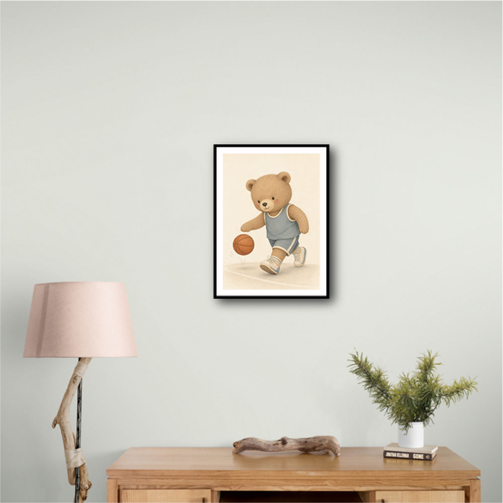 Bear Basketball Childrens Wall Art Print