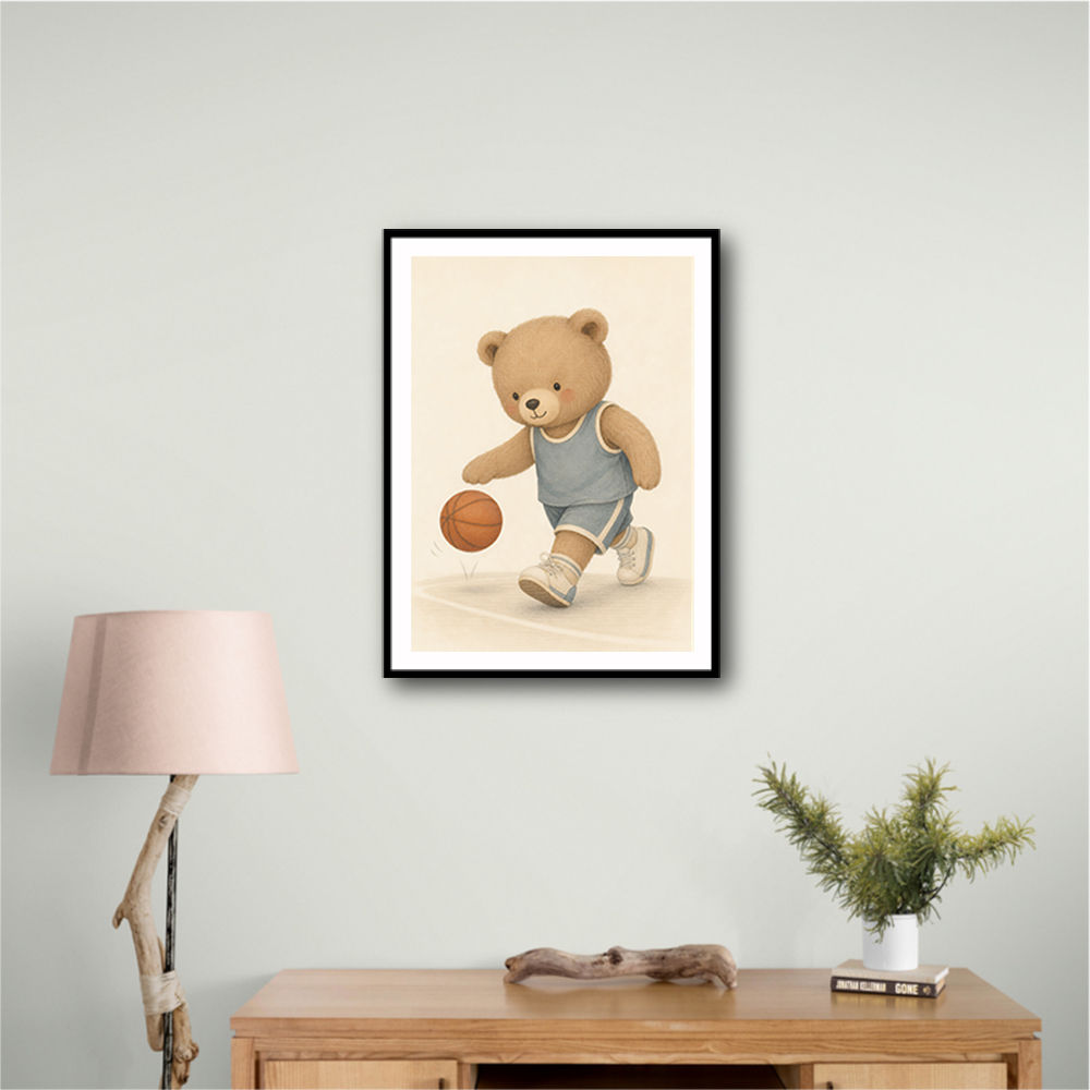 Bear Basketball Childrens Wall Art Print
