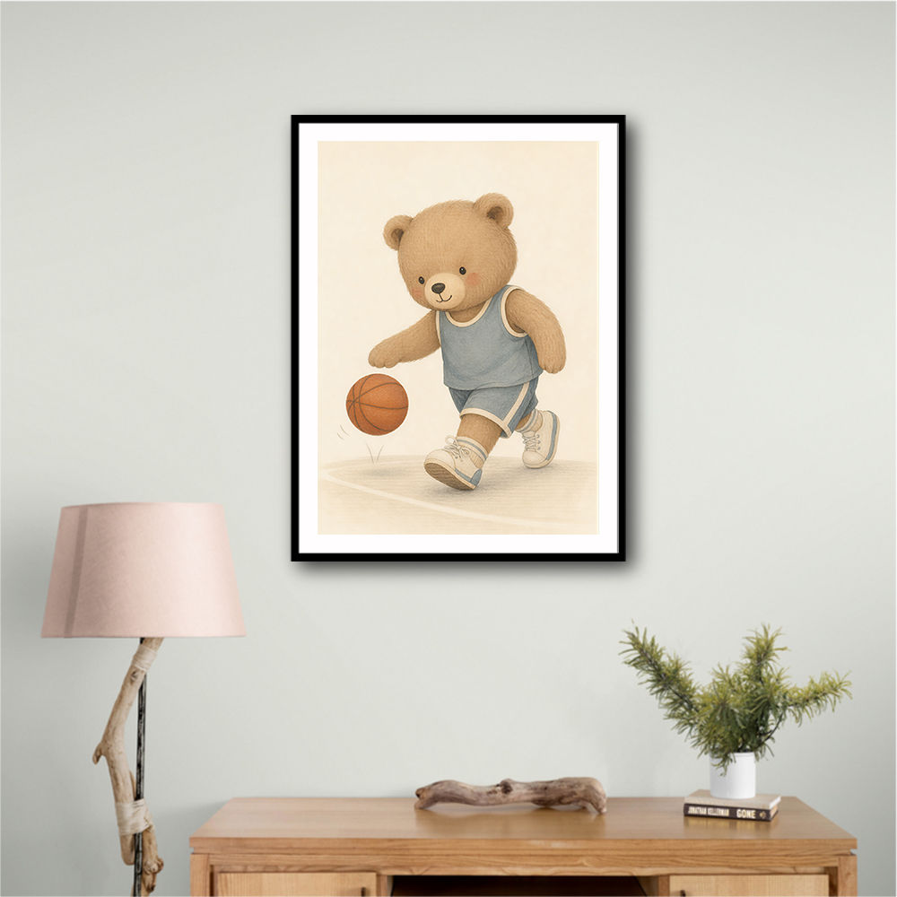 Bear Basketball Childrens Wall Art Print