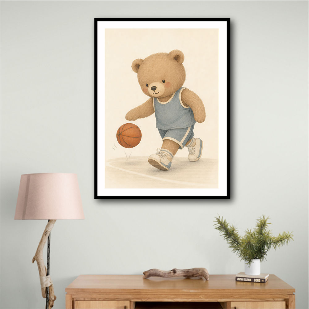 Bear Basketball Childrens Wall Art Print
