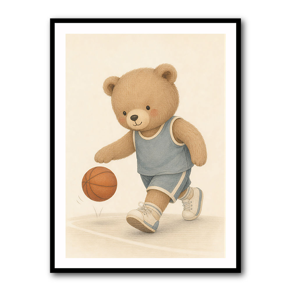 Bear Basketball Childrens Wall Art Print