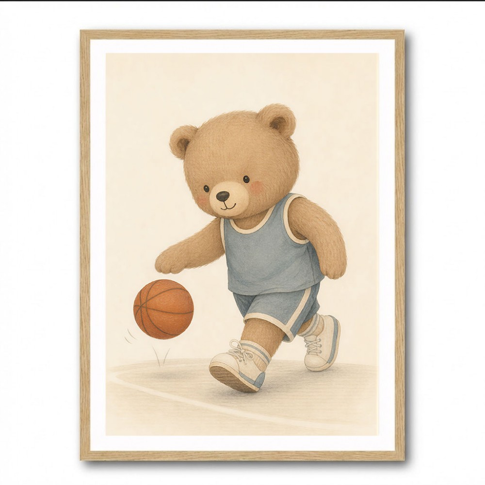 Bear Basketball Childrens Wall Art Print