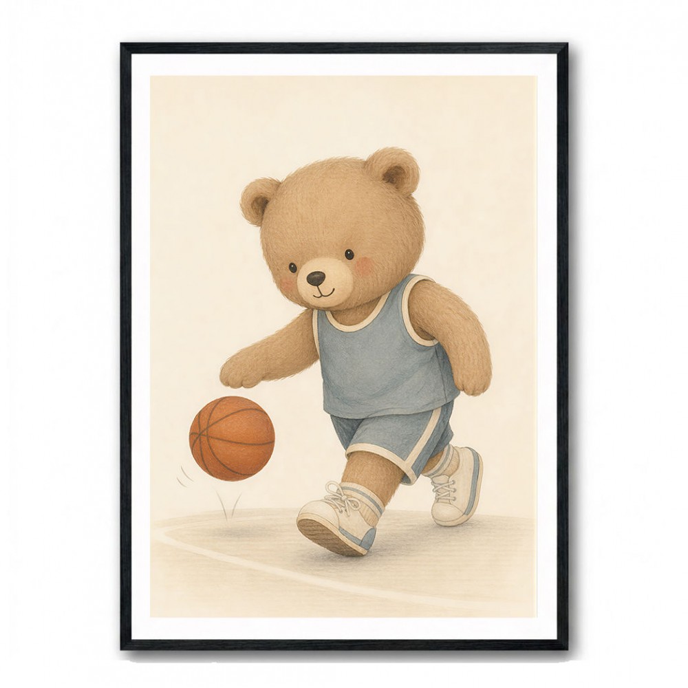 Bear Basketball Childrens Wall Art Print