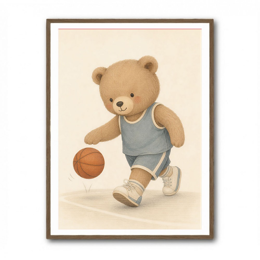 Bear Basketball Childrens Wall Art Print