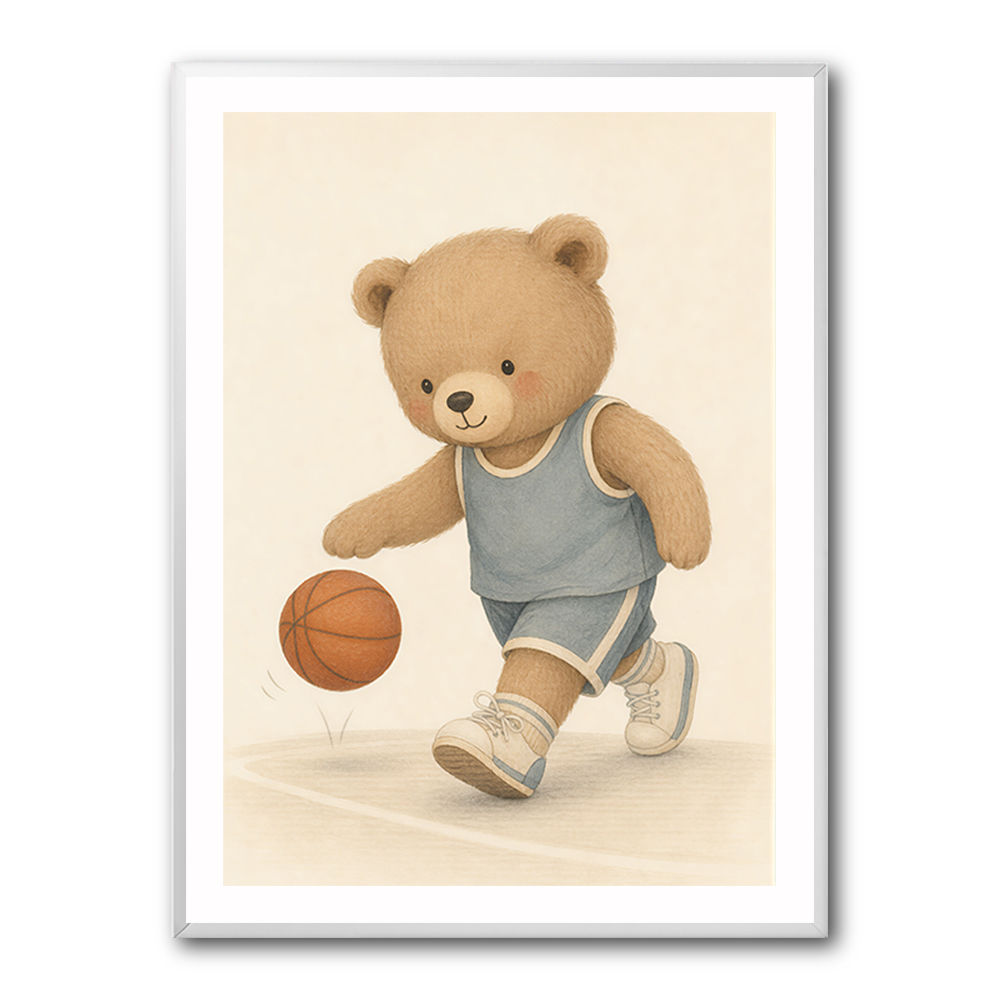 Bear Basketball Childrens Wall Art Print