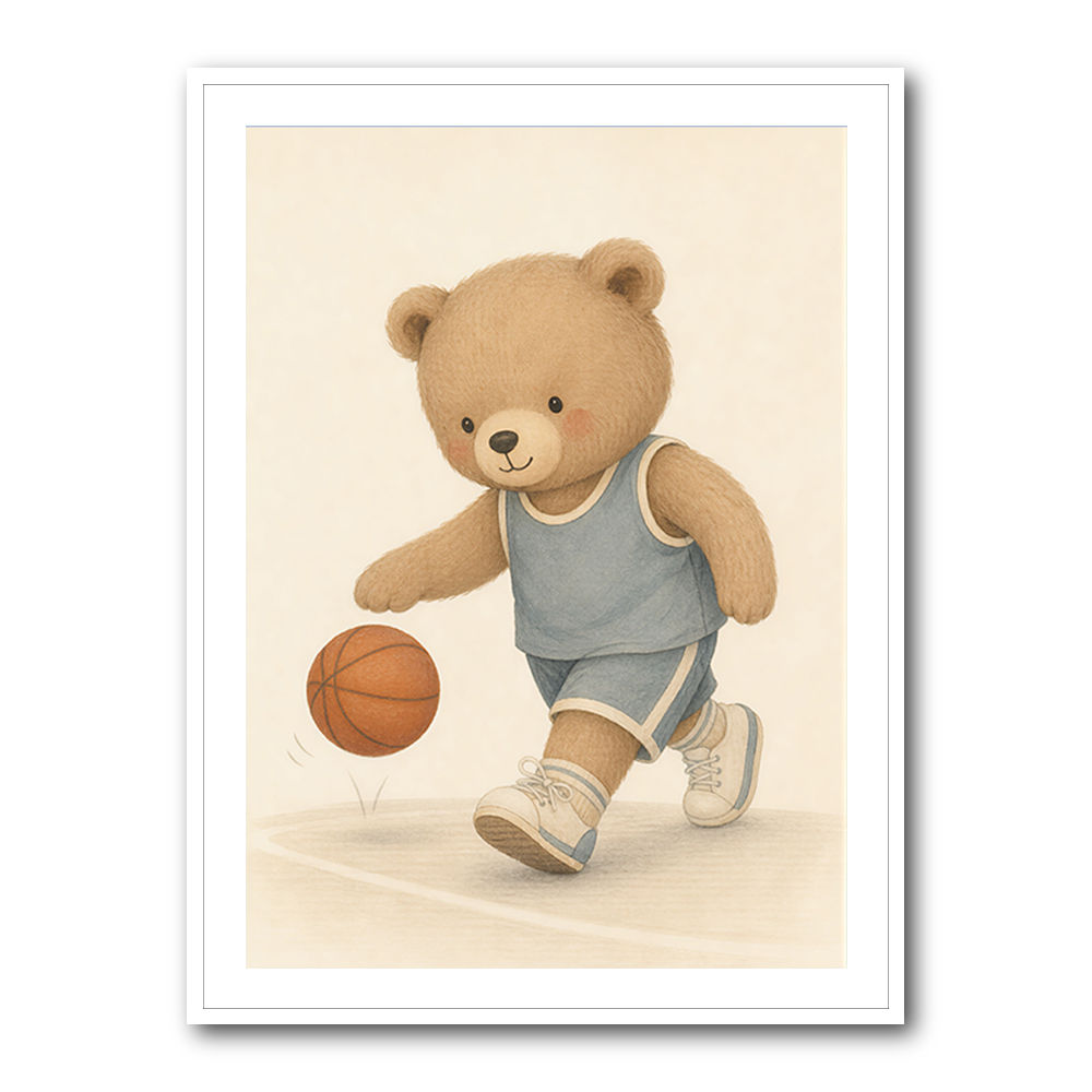 Bear Basketball Childrens Wall Art Print
