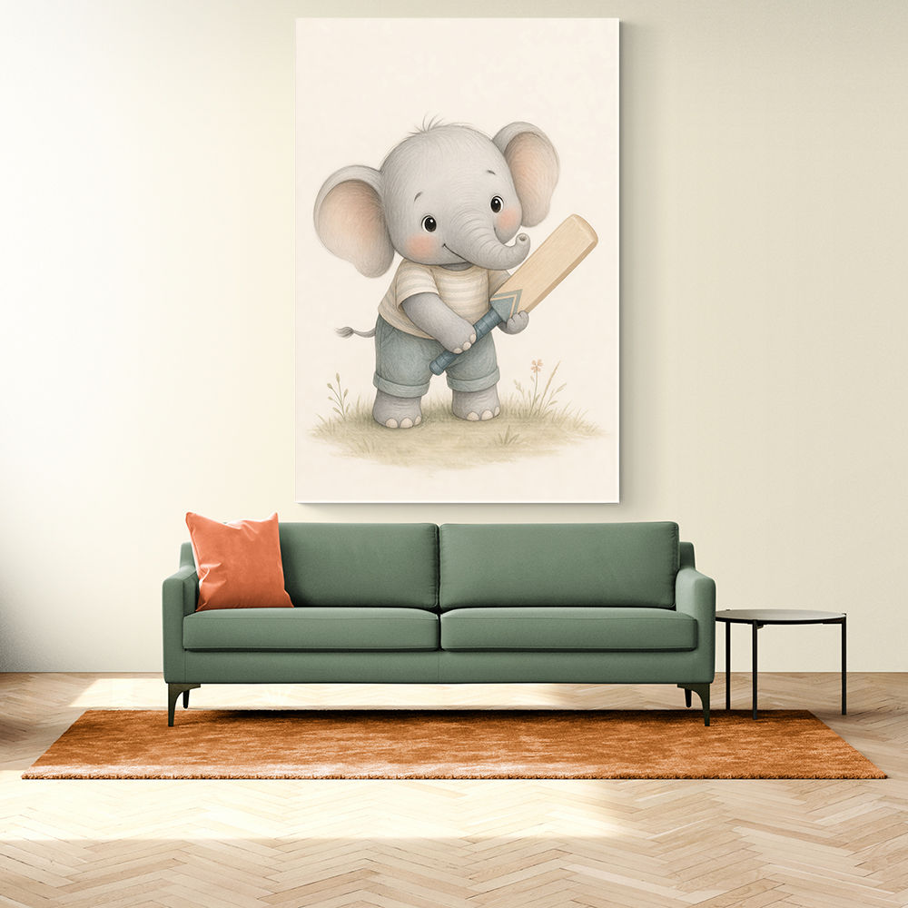 Elephant Cricket Childrens Wall Art Print