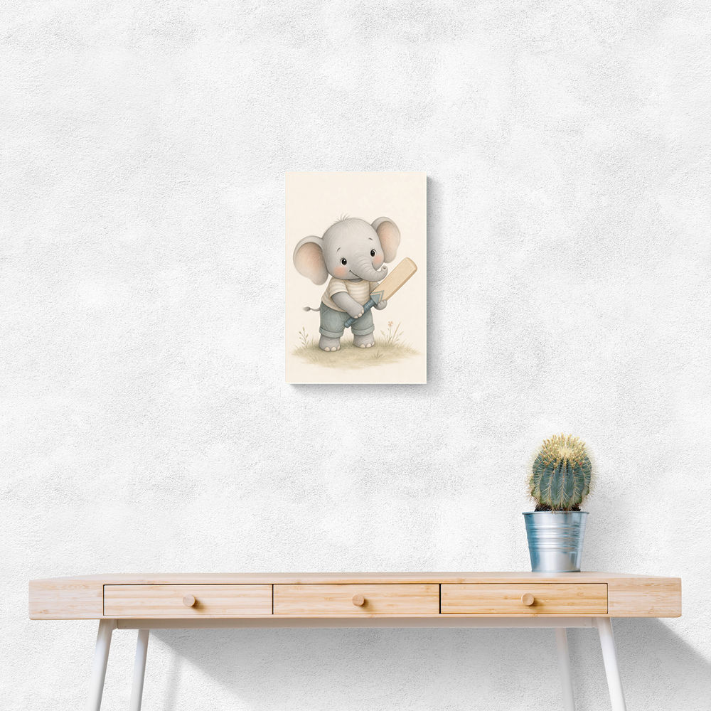 Elephant Cricket Childrens Wall Art Print