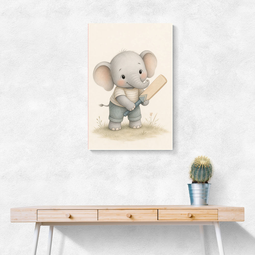 Elephant Cricket Childrens Wall Art Print