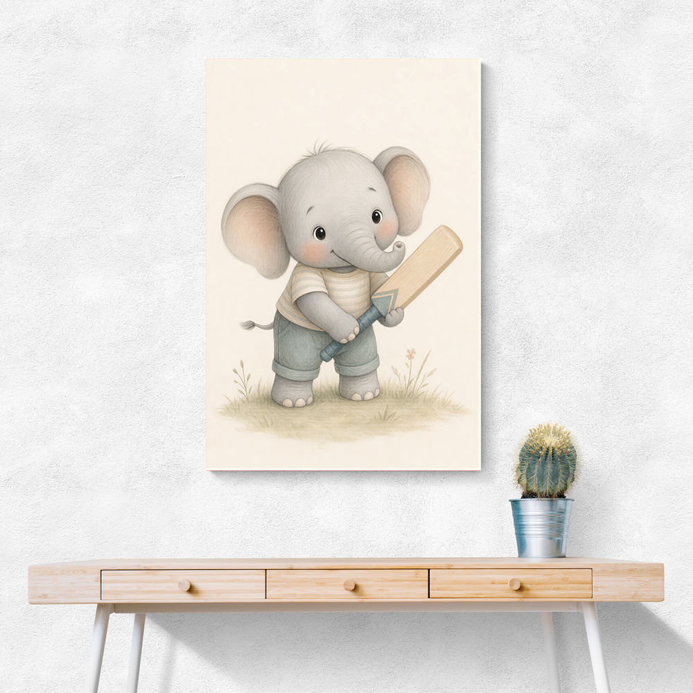 Elephant Cricket Childrens Wall Art Print