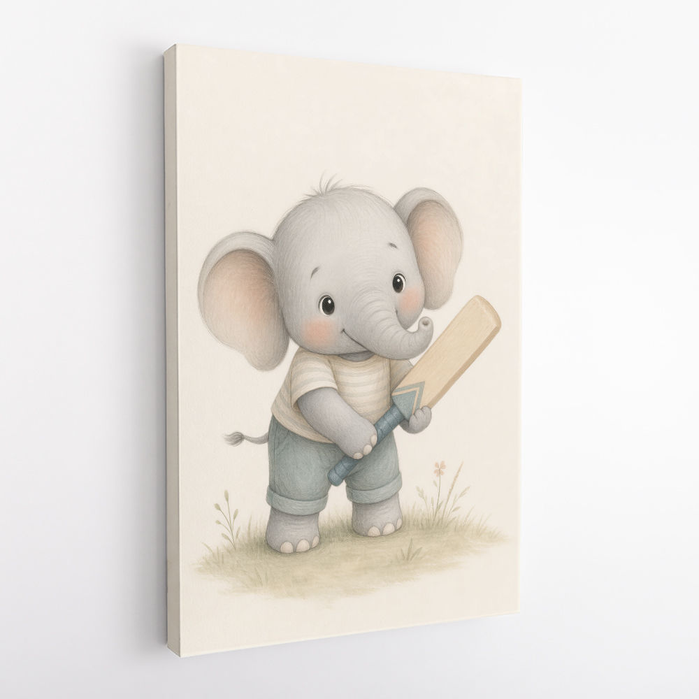Elephant Cricket Childrens Wall Art Print