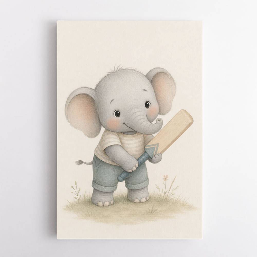 Elephant Cricket Childrens Wall Art Print