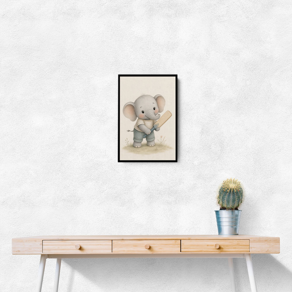 Elephant Cricket Childrens Wall Art Print