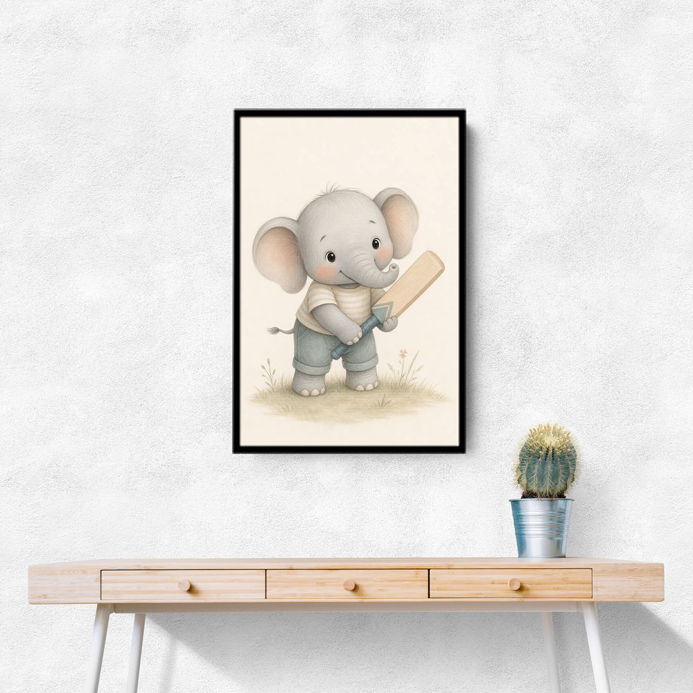 Elephant Cricket Childrens Wall Art Print
