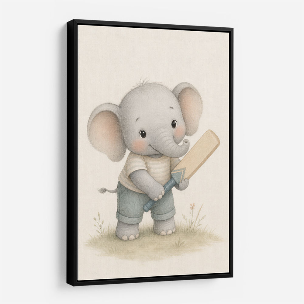 Elephant Cricket Childrens Wall Art Print