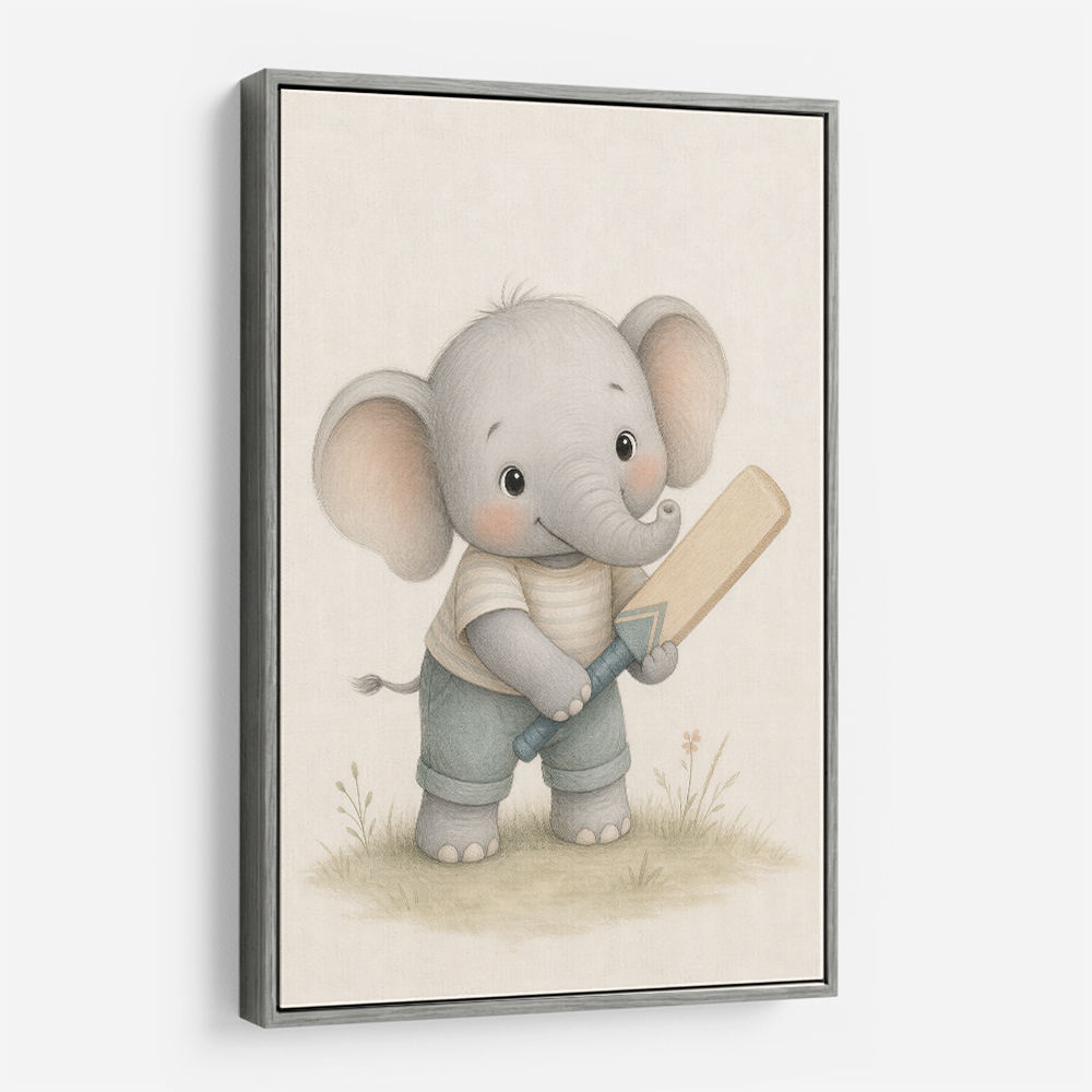 Elephant Cricket Childrens Wall Art Print