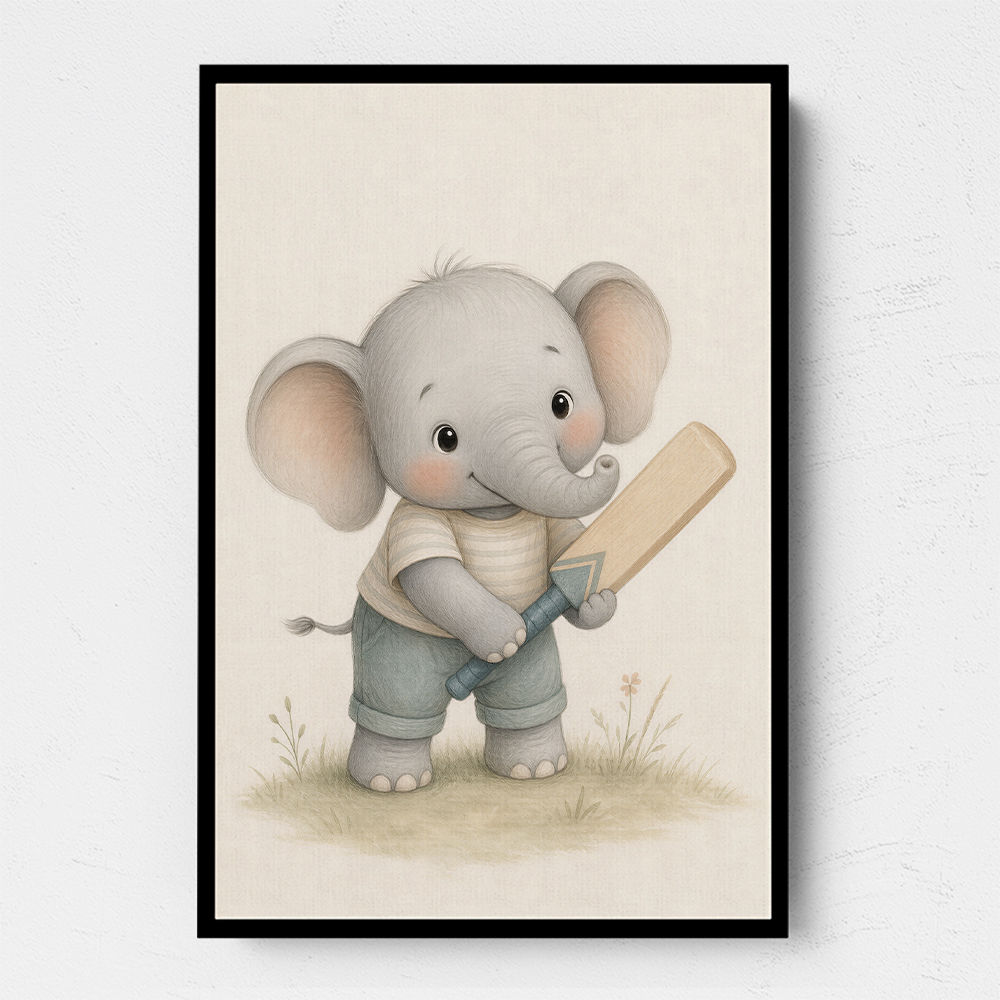Elephant Cricket Childrens Wall Art Print