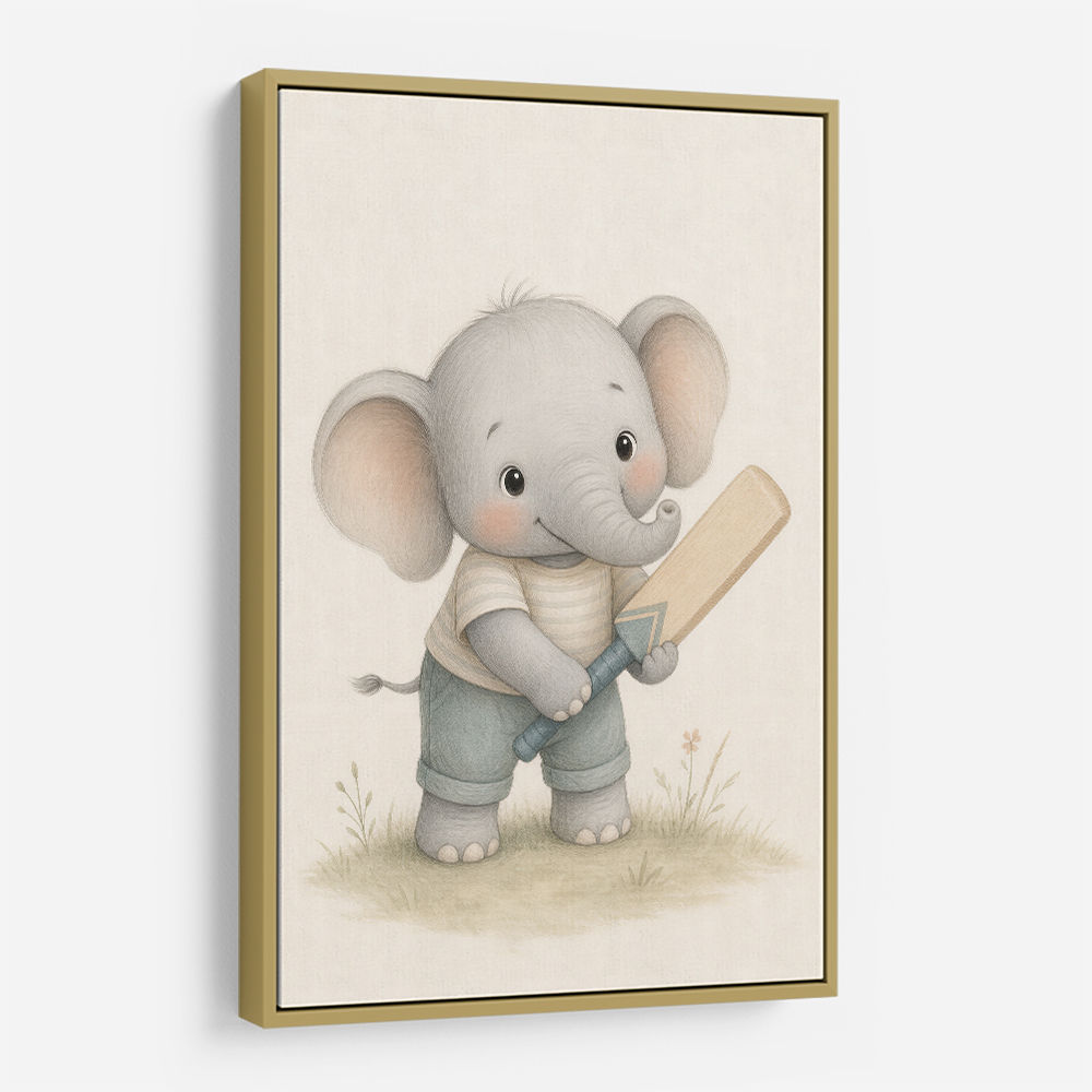 Elephant Cricket Childrens Wall Art Print