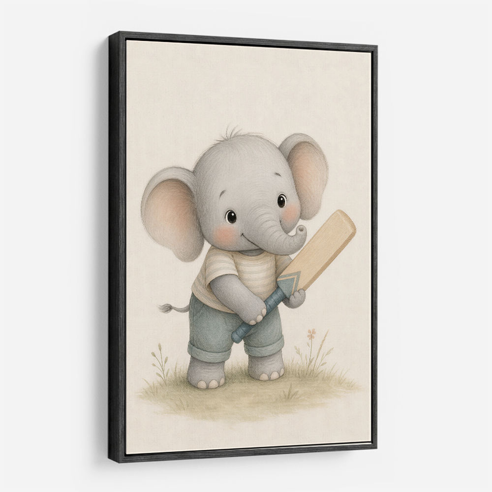 Elephant Cricket Childrens Wall Art Print