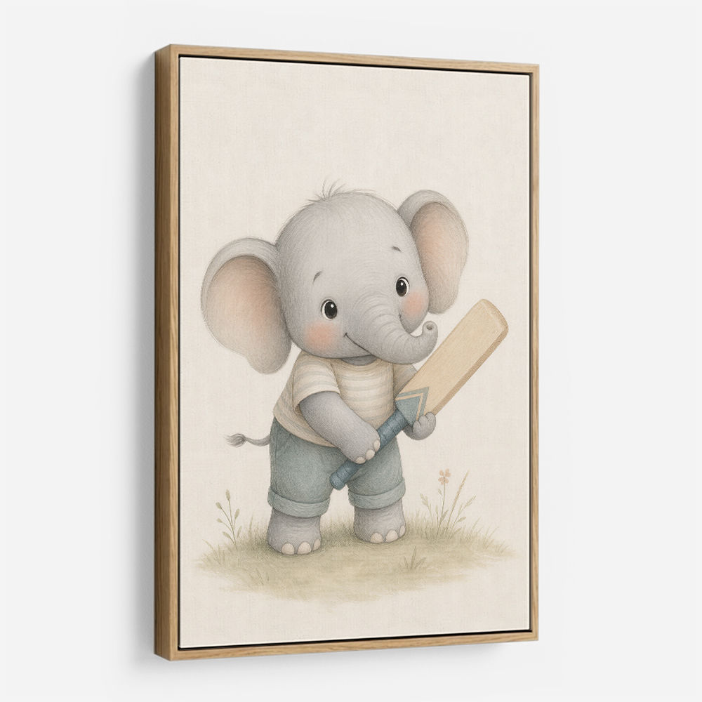 Elephant Cricket Childrens Wall Art Print