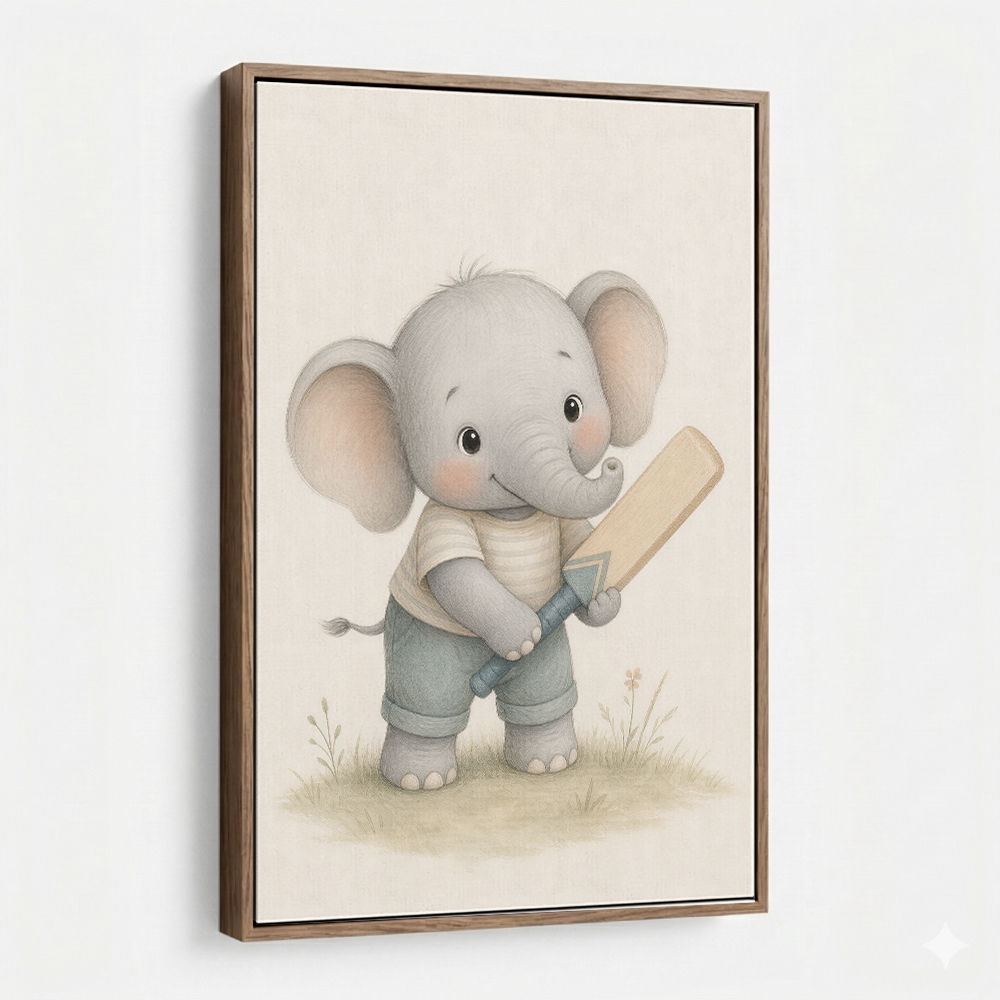 Elephant Cricket Childrens Wall Art Print