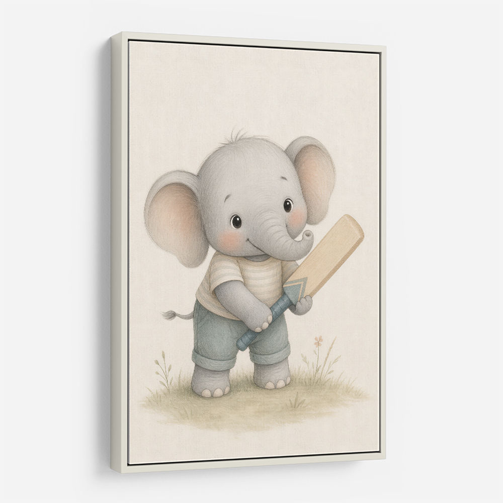 Elephant Cricket Childrens Wall Art Print