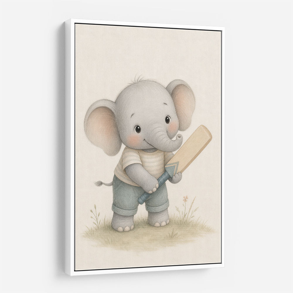 Elephant Cricket Childrens Wall Art Print