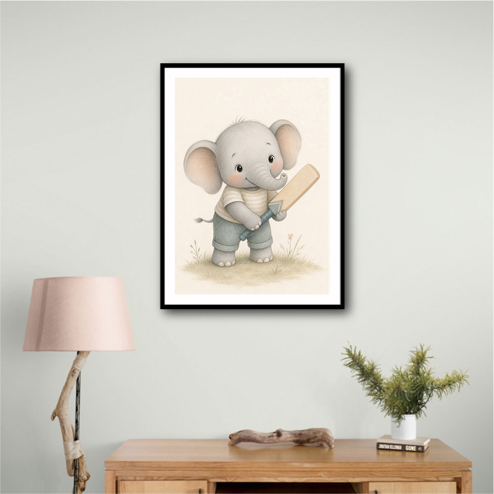 Elephant Cricket Childrens Wall Art Print