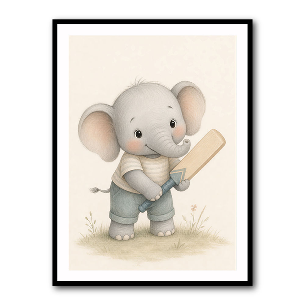 Elephant Cricket Childrens Wall Art Print