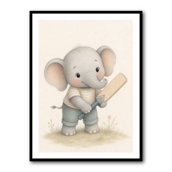 Elephant Cricket Childrens Wall Art Print