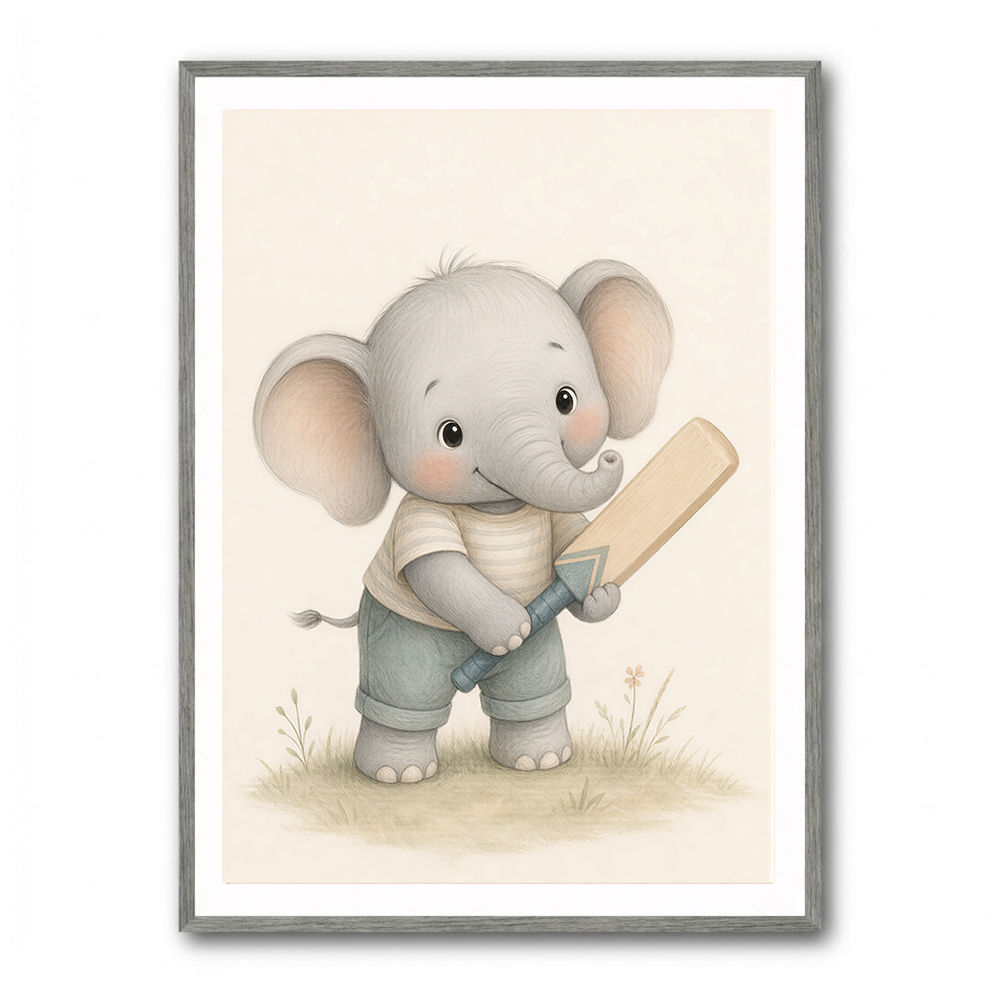 Elephant Cricket Childrens Wall Art Print