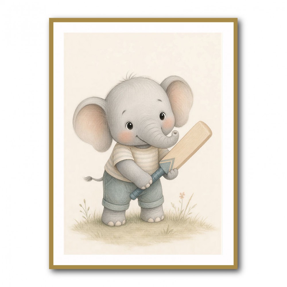 Elephant Cricket Childrens Wall Art Print