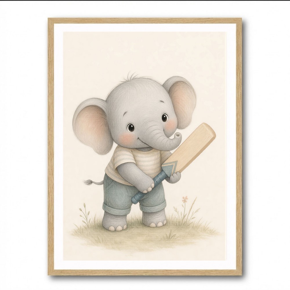Elephant Cricket Childrens Wall Art Print