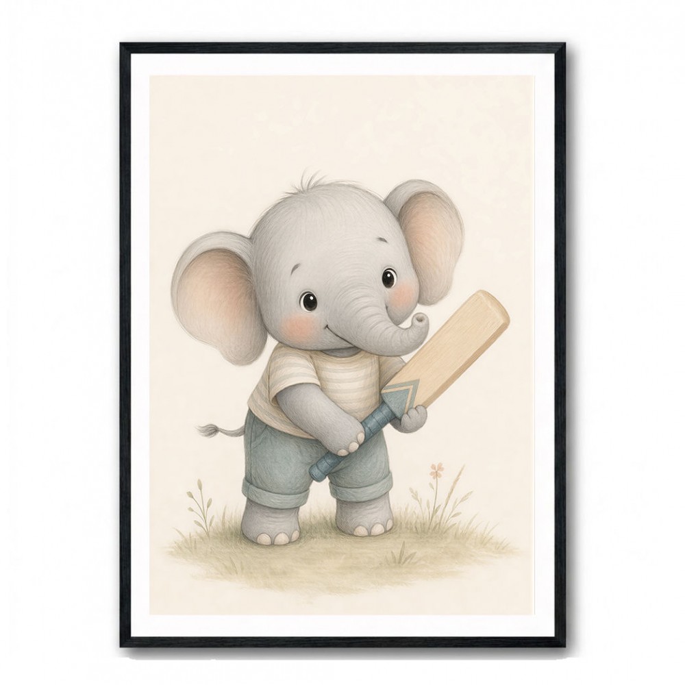 Elephant Cricket Childrens Wall Art Print