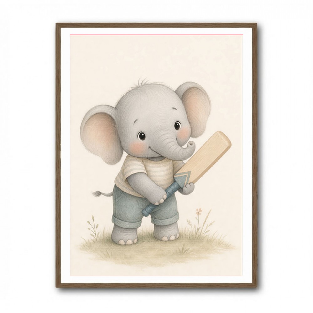 Elephant Cricket Childrens Wall Art Print