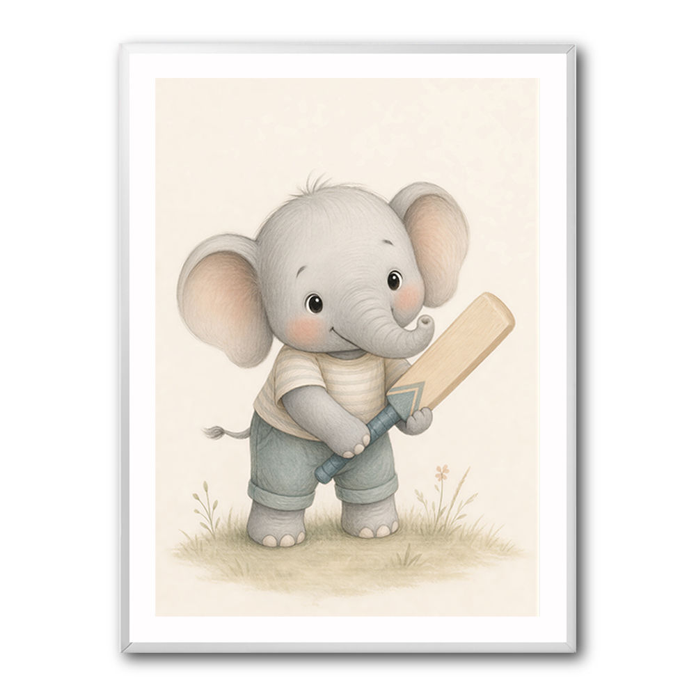 Elephant Cricket Childrens Wall Art Print
