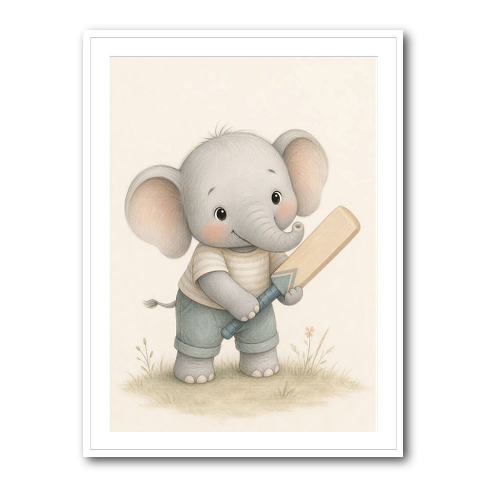 Elephant Cricket Childrens Wall Art Print