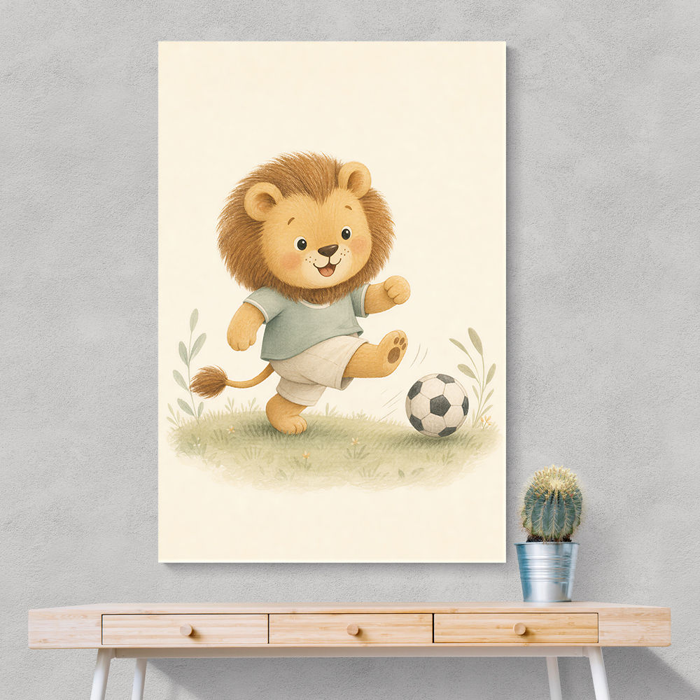 Football Lion Childrens Wall Art Print
