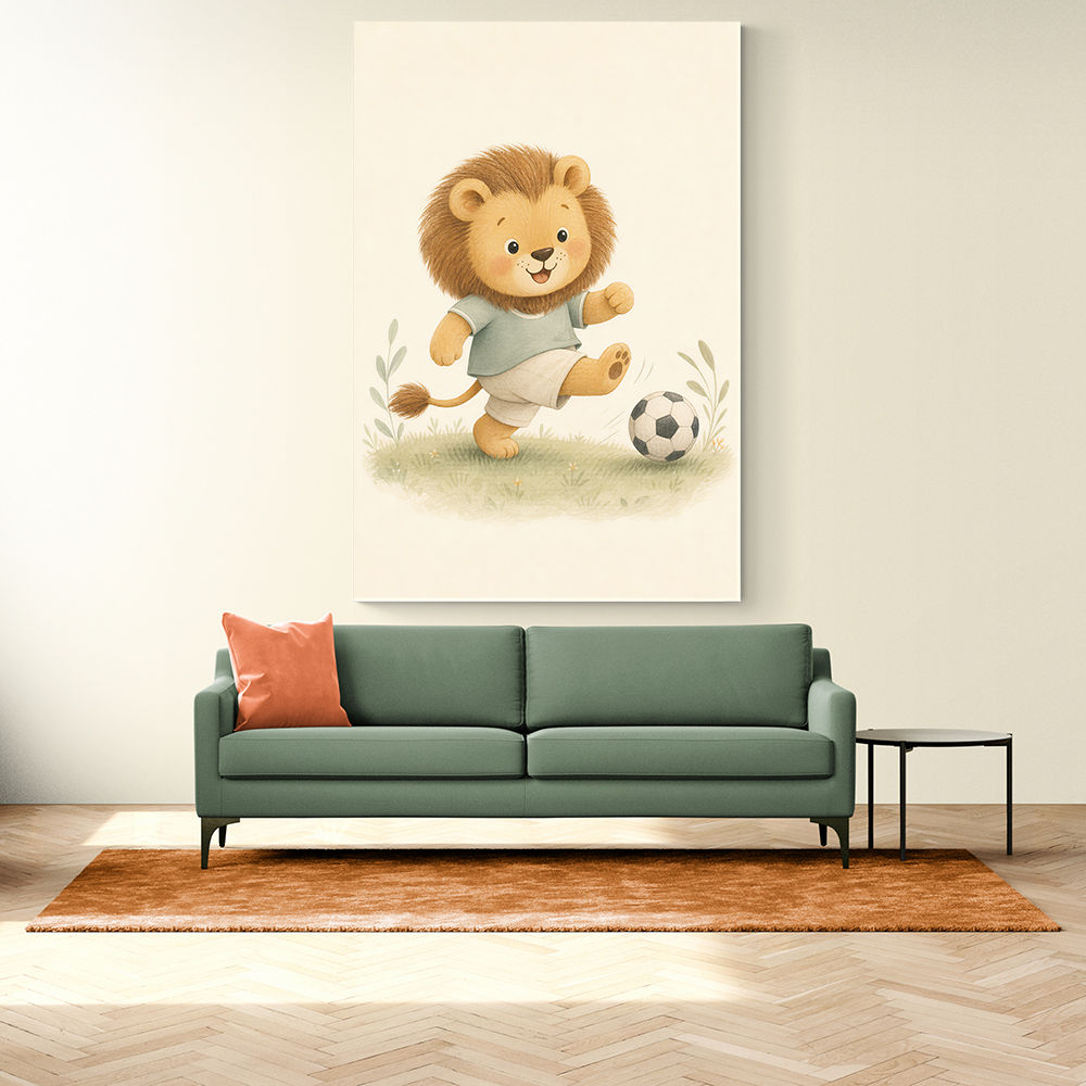 Football Lion Childrens Wall Art Print
