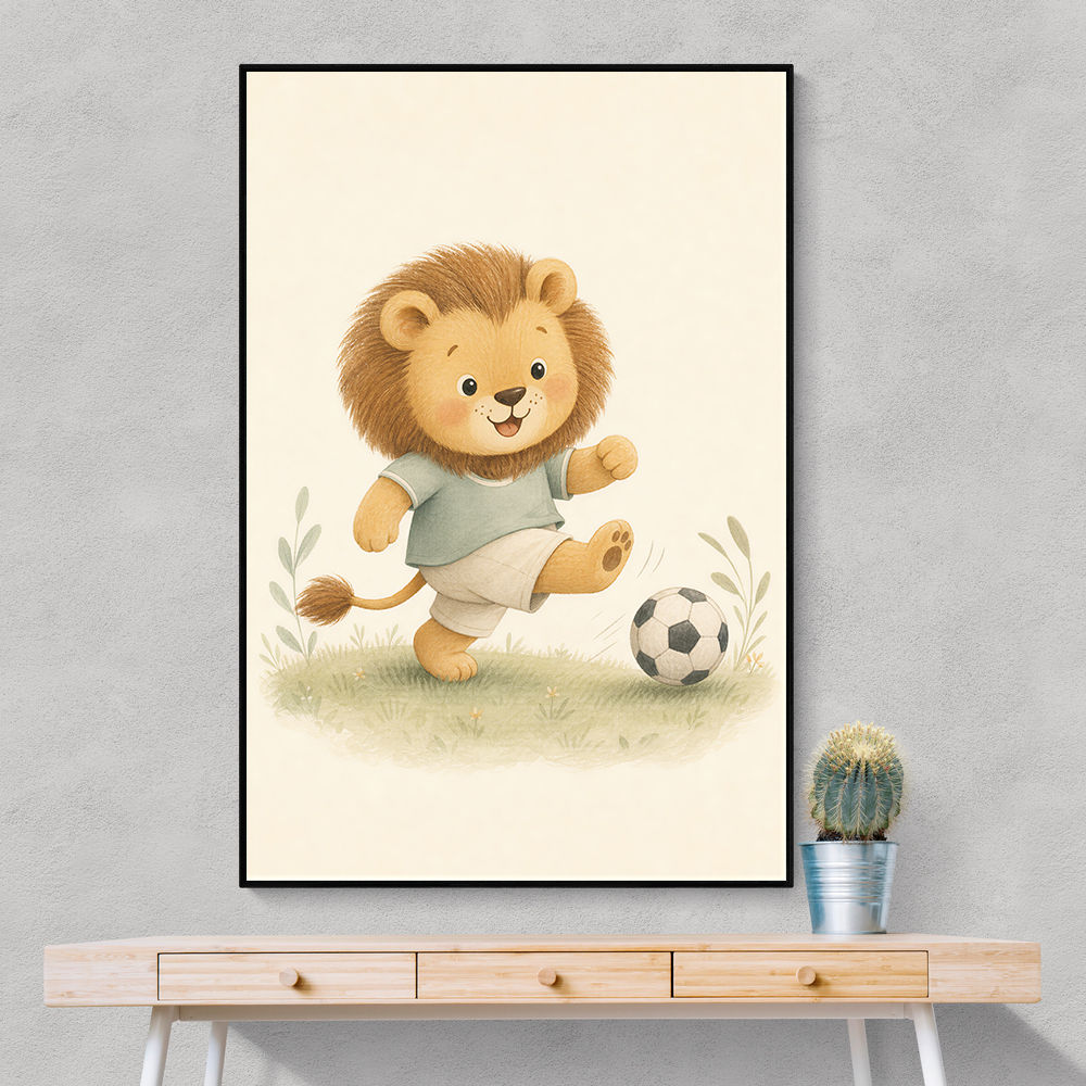 Football Lion Childrens Wall Art Print